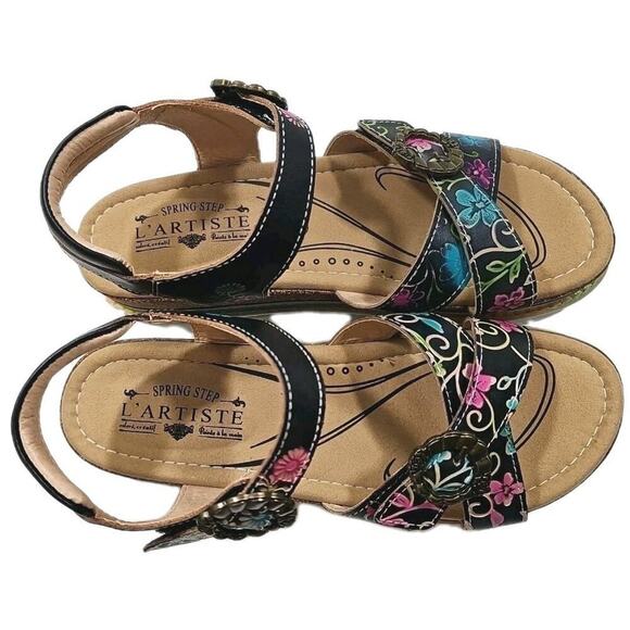 L'Artiste x Jane & Coco Leather Sandals Gabriola Black Multicolor US 10BM NEW!! - Picture 10 of 14